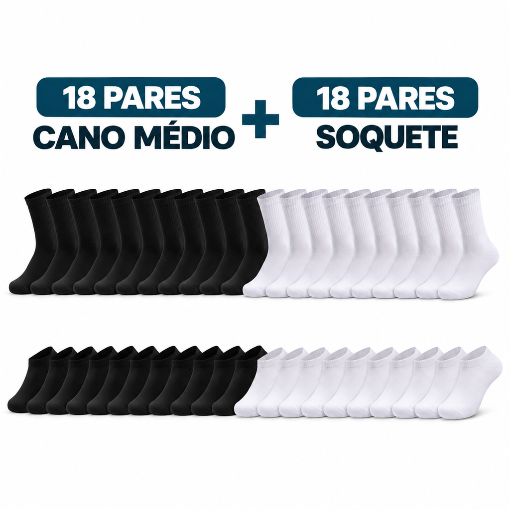 Kit 36 Pares de Meias Masculinas – Estoque para Meses com Mais Economia