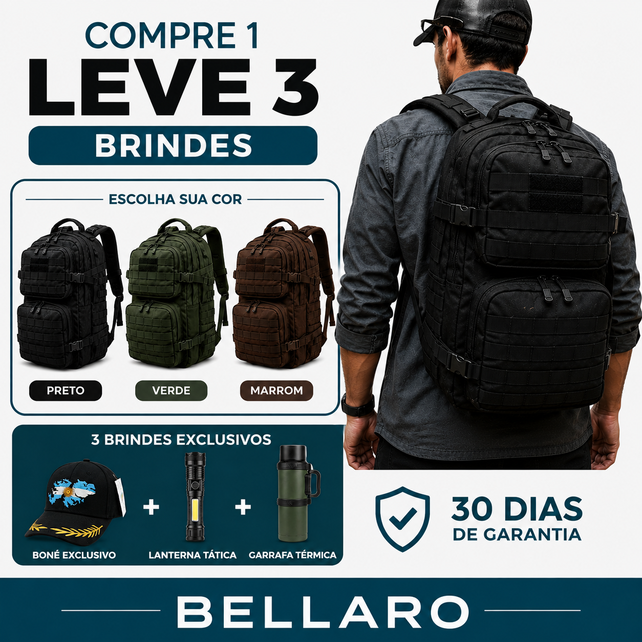 [ÚLTIMAS UNIDADES] Mochila Tática Militar 50L Impermeável + 3 Brindes Exclusivos | Tudo o que um Homem Preparado Precisa