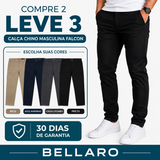 [Leve 3 e Pague 2] Calça Chino Masculina Falcon em Sarja de Algodão com Elastano | Conforto e Elegância