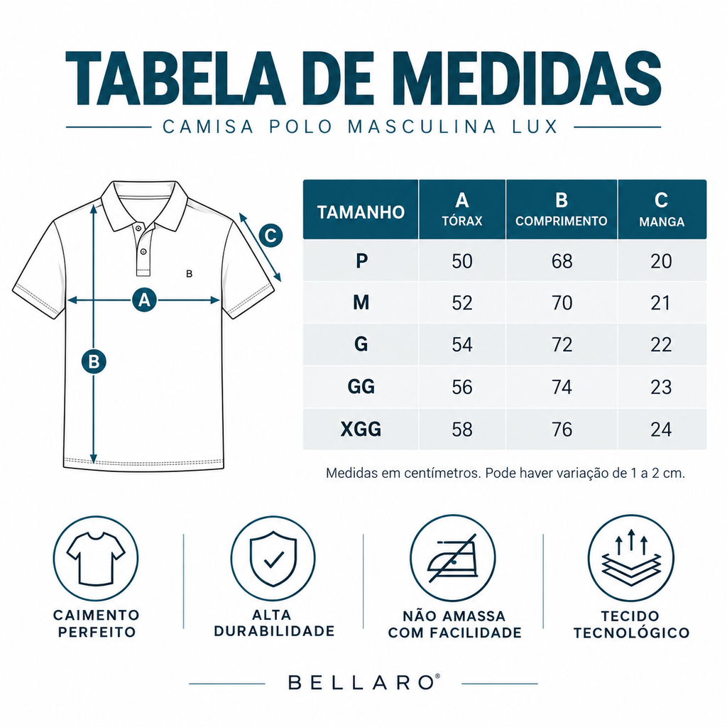 [Compre 3 Leve 5] Camisa Polo Masculina Lux | Tecido Gelado Tecnológico com Elasticidade
