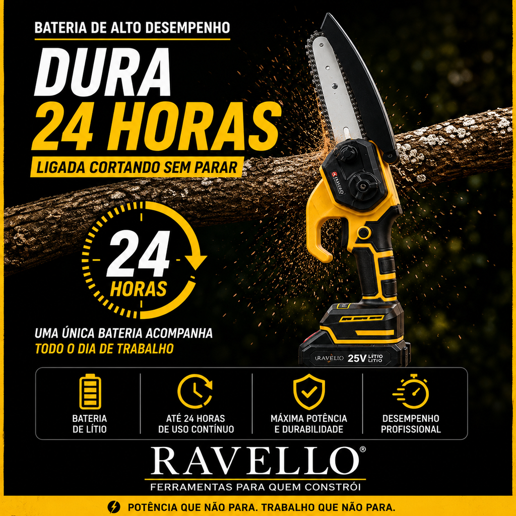 Mini Motosserra Elétrica Portátil + 4 Baterias e Bolsa de Ferramentas Grátis