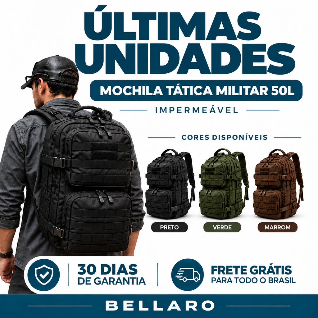 Mochila Tática Militar Alta Capacidade 50 Litros | 100% Impermeável e Ergonômica