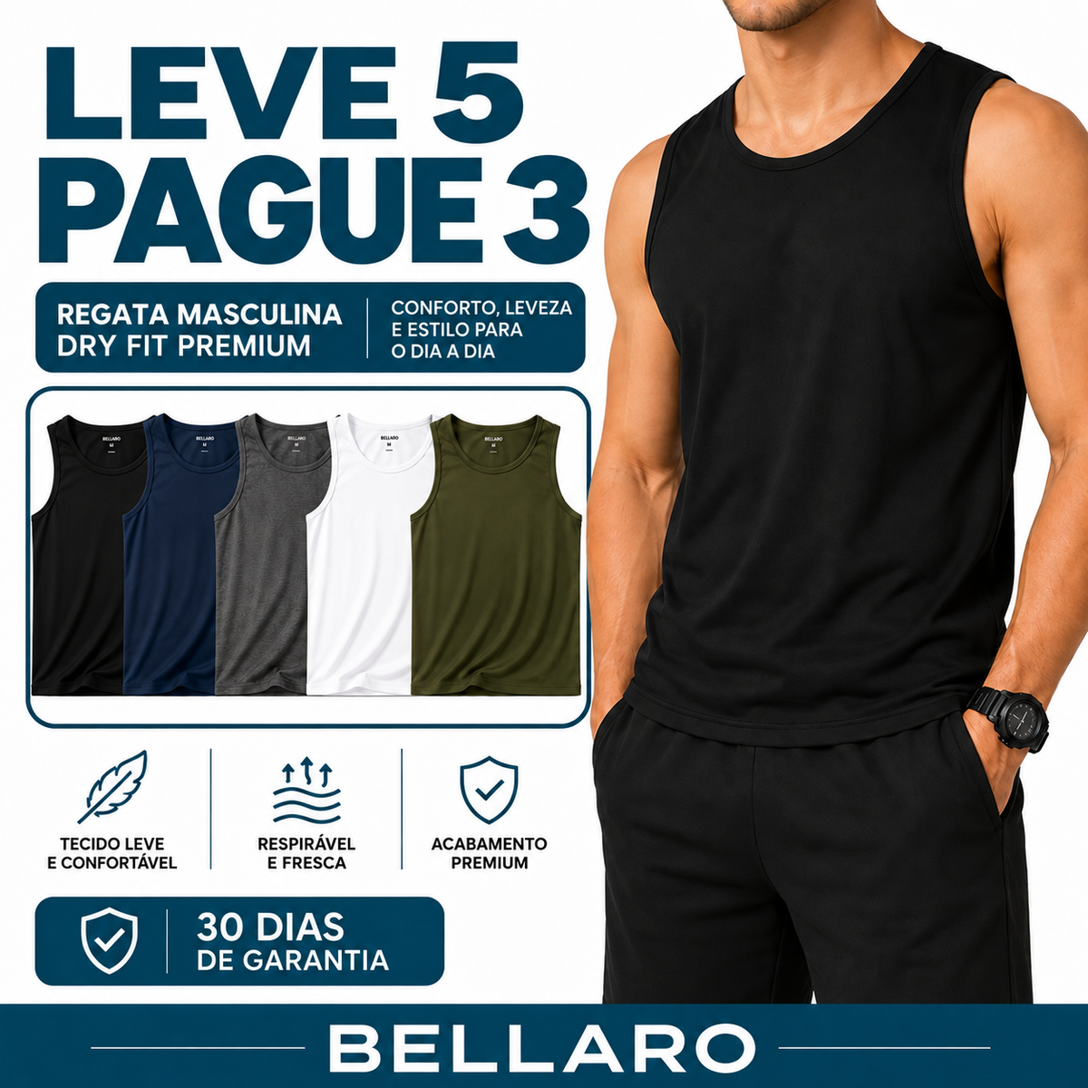 [Leve 5 e Pague 3] Regata Masculina Dry Fit Premium | Conforto, Leveza e Estilo para o Dia a Dia