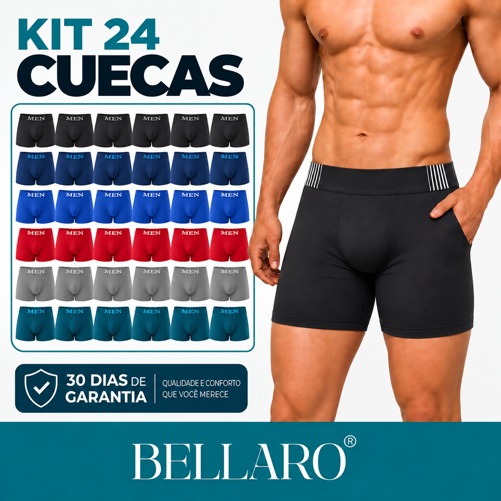 Kit 24 Cuecas MEN de Microfibra – Leves, Respiráveis e Confortáveis para o Dia a Dia