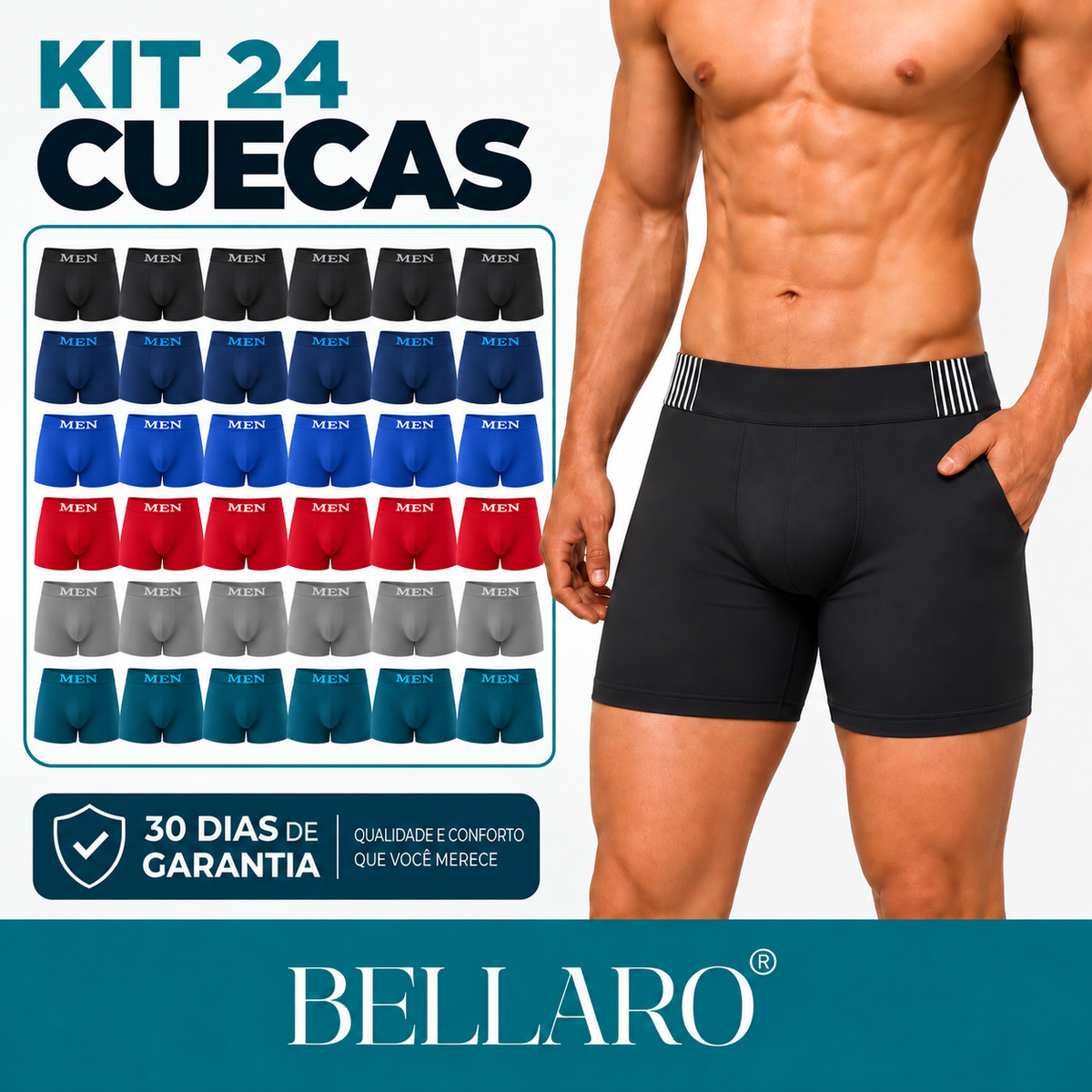 Kit 24 Cuecas MEN de Microfibra – Leves, Respiráveis e Confortáveis para o Dia a Dia