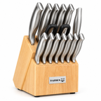 Kit 15 Peças de Facas de Cozinha em Aço Inox com Suporte de Madeira – Corte Preciso e Alta Durabilidade