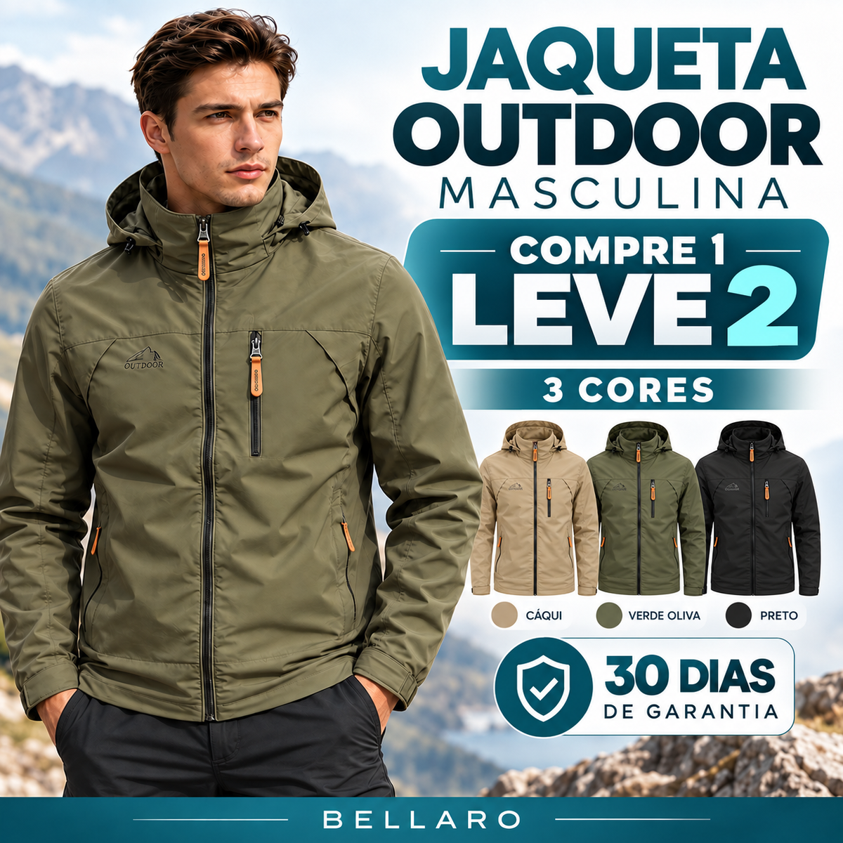 [Compre 1 Leve 2] Jaqueta Masculina Outdoor Impermeável com Capuz – Conforto, Proteção e Estilo
