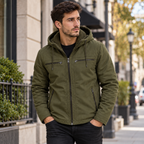[Compre 1 Leve 2] Jaqueta Masculina de Sarja Forrada com Capuz Removível – Conforto, Estilo e Proteção