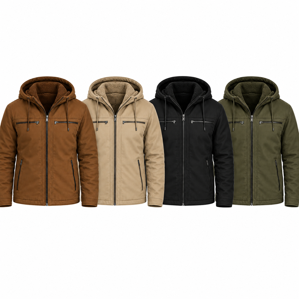 [Compre 1 Leve 2] Jaqueta Masculina de Sarja Forrada com Capuz Removível – Conforto, Estilo e Proteção
