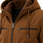 [Compre 1 Leve 2] Jaqueta Masculina de Sarja Forrada com Capuz Removível – Conforto, Estilo e Proteção