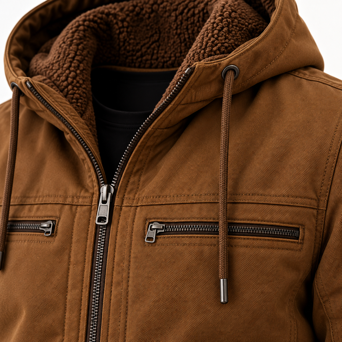 [Compre 1 Leve 2] Jaqueta Masculina de Sarja Forrada com Capuz Removível – Conforto, Estilo e Proteção