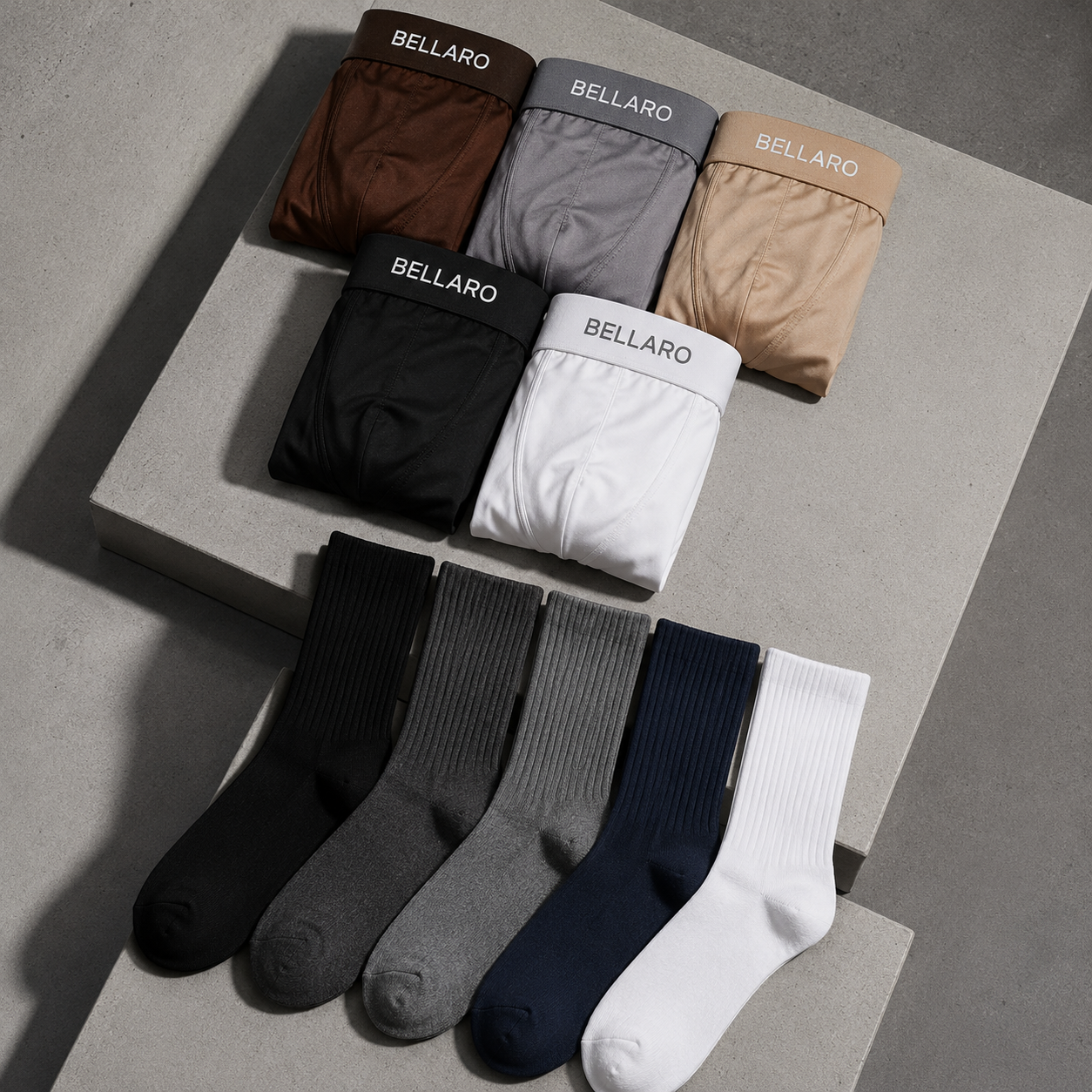 [Leve 10 e Pague 5] Kit Masculino Bellaro – 5 Cuecas Boxer Premium + 5 Pares de Meias
