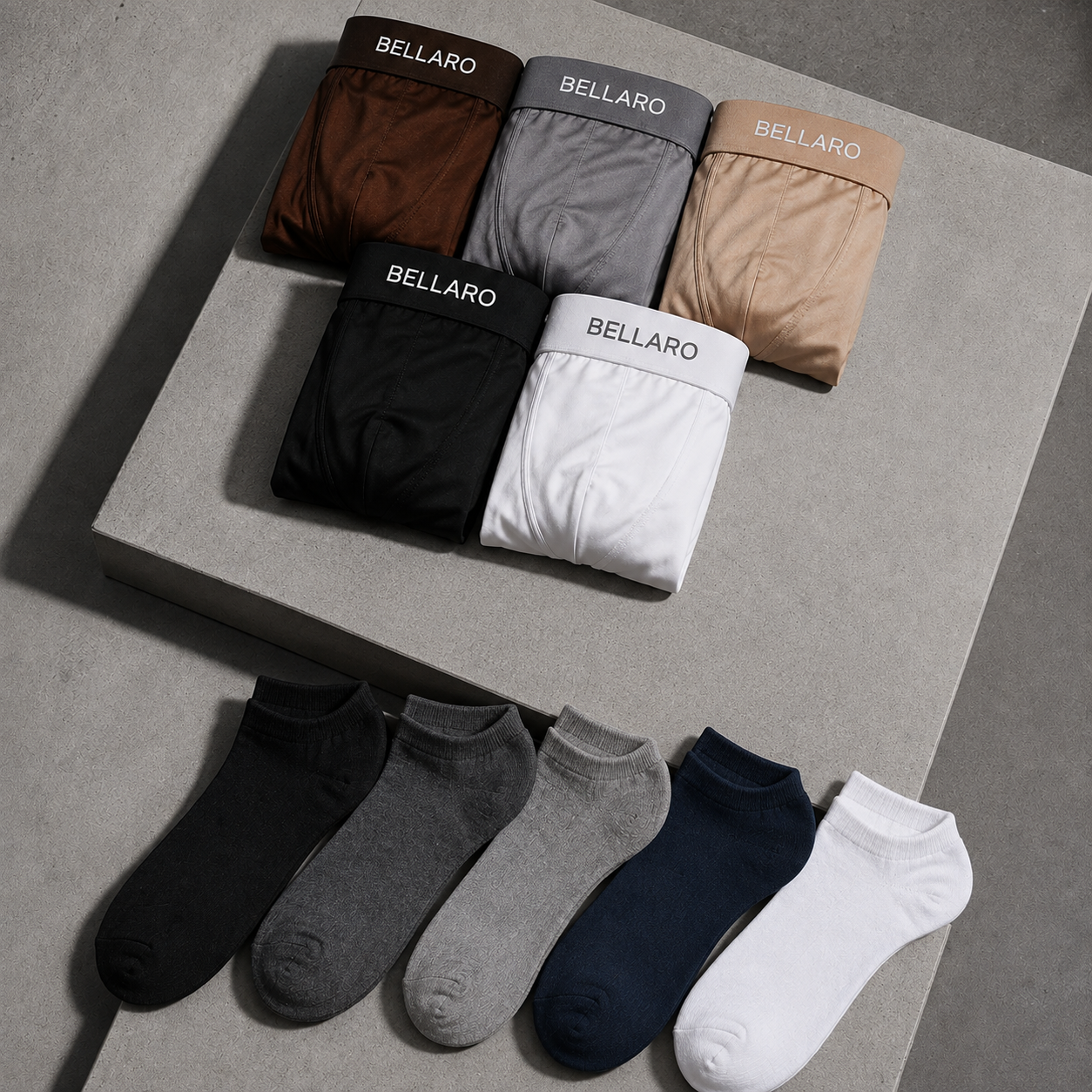 [Leve 10 e Pague 5] Kit Masculino Bellaro – 5 Cuecas Boxer Premium + 5 Pares de Meias