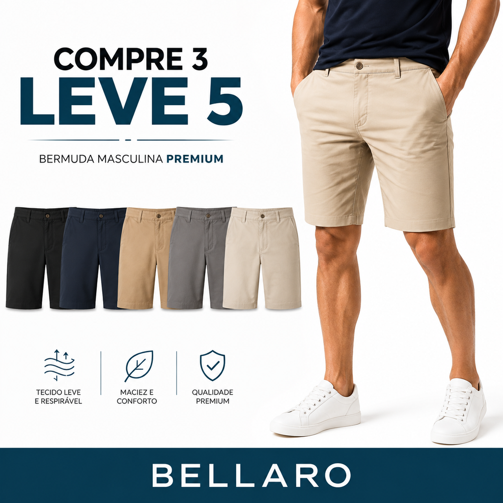 [Leve 5 e Pague 3] Bermuda Masculina Verona Premium | Conforto, Leveza e Estilo