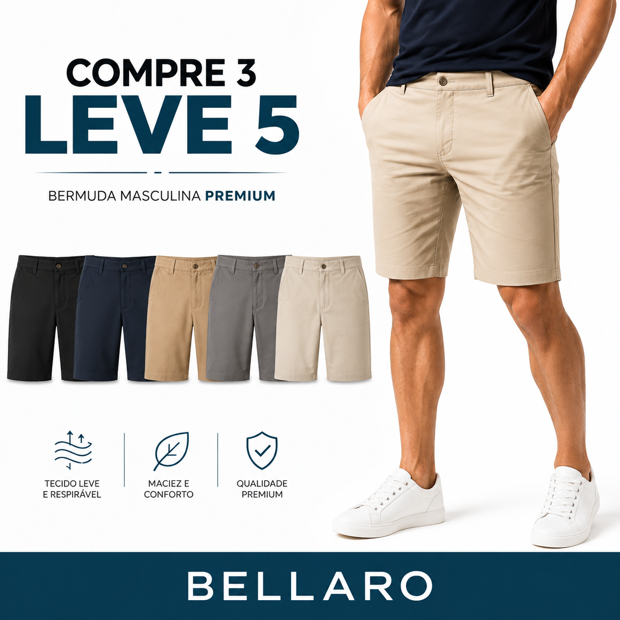 [Leve 5 e Pague 3] Bermuda Masculina Verona Premium | Conforto, Leveza e Estilo
