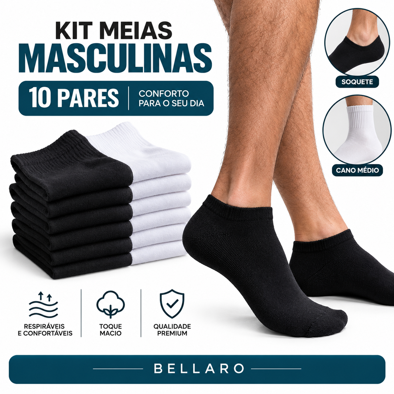 [Kit 10 Pares] Meias Masculinas Norven Premium | Soquete ou Cano Médio – Conforto e Durabilidade