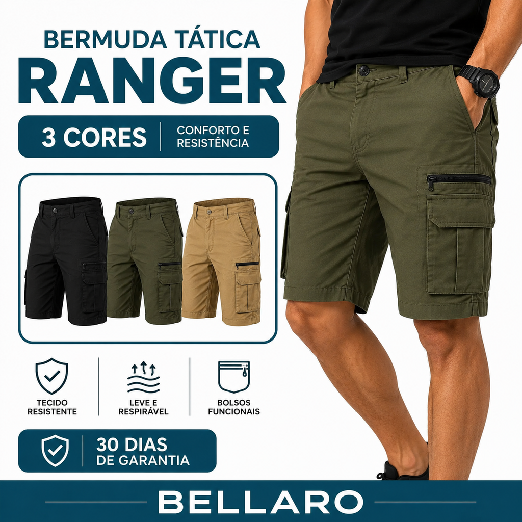 [Leve 3 e Pague 2] Bermuda Masculina Tática Ranger em Tecido Impermeável | Resistência, Conforto e Mobilidade