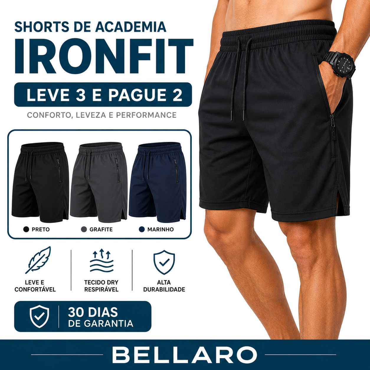 [Leve 3 e Pague 2] Short Masculino IronFit Premium | Leveza, Conforto e Liberdade nos Treinos