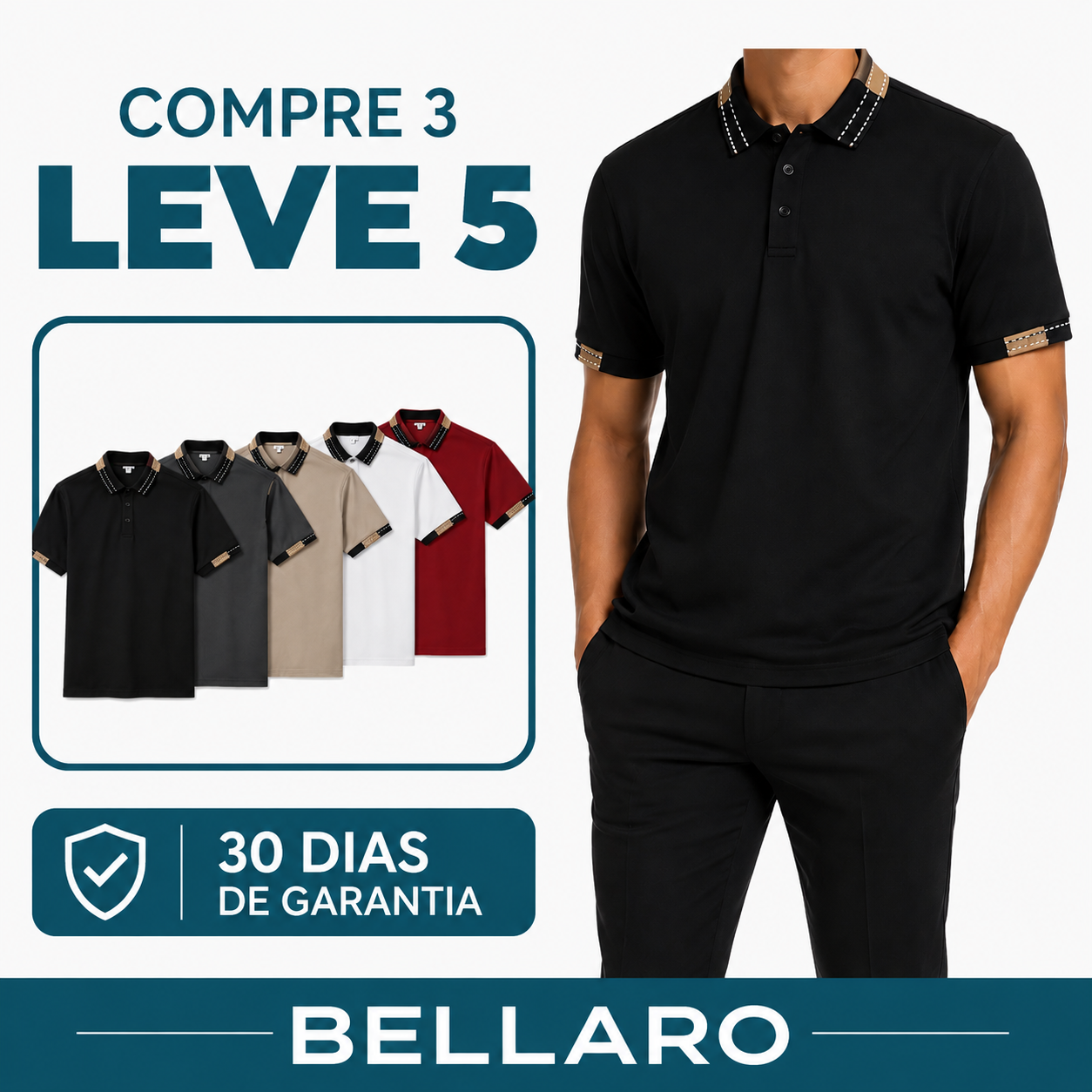 [Leve 5 e Pague 3] Camisa Polo Masculina Legacy em Algodão e Poliéster | Elegância e Conforto