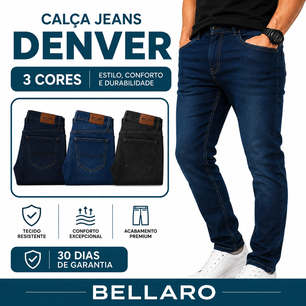 [Leve 3 e Pague 2] Calça Jeans Masculina Denver Premium | Conforto, Estilo e Caimento Perfeito